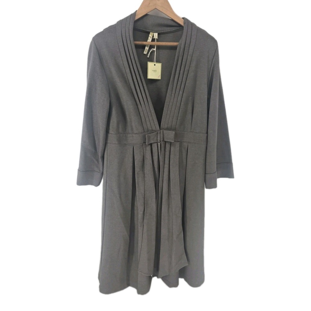 Comfy USA Jacket Womens Medium Gray Pleated V-Neck Bow Accent PT113 Made in USA